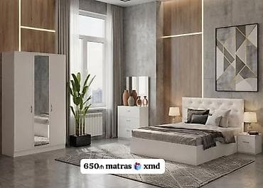 Müasir yataq otağı dəsti – zərif ağ rəngdə minimalist dizayn. Dəst
