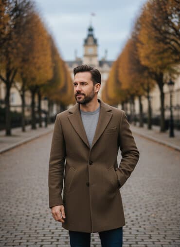 drap paltolar erkaklar uchun: Palto, L, rəng - Qəhvəyi — 1