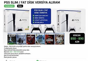 PS5 SLIM / FAT – disk versiya içinde bir iki oyun olsun whatsapp — 1