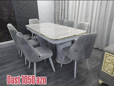 bar stullar: Yemək otağı dəsti - Tərkibi: 1 ədəd geniş yemək masası + 8 ədəd — 1