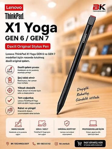 laptop ucuz: Lenovo ThinkPad X1 Yoga GEN 6 / GEN 7 üçün Daxili Original Stylus Pen — 1