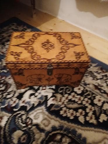 nur corek zavodu: Taxta dekorativ sandıq/qutu - Material: təbii taxta, əl işi naxışlı — 1