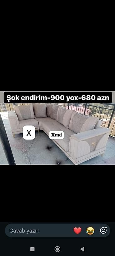 Künc divan dəsti - Rəng: açıq bej/boz tonları - Forma: L-şəkilli künc