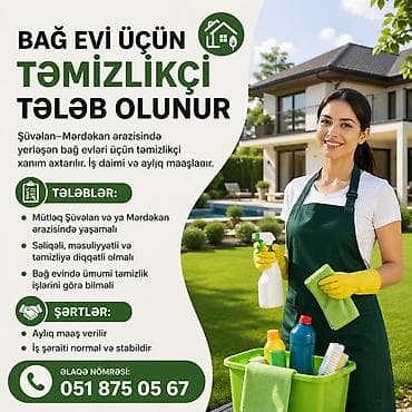 Xadimə tələb olunur, İstənilən yaş, Təcrübəsiz, Dəyişən növbəli, Aylıq ödəniş