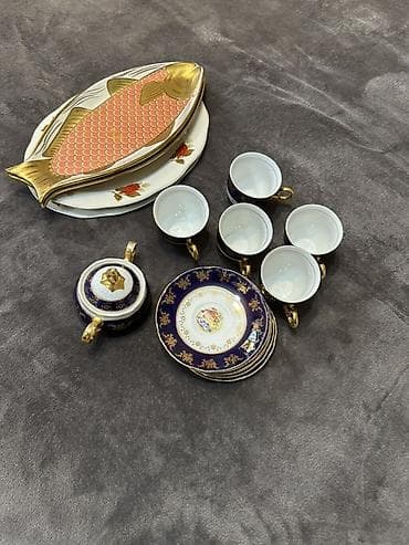qepik pullar: Çay dəsti, rəng - Göy, Farfor, 6 nəfərlik — 1