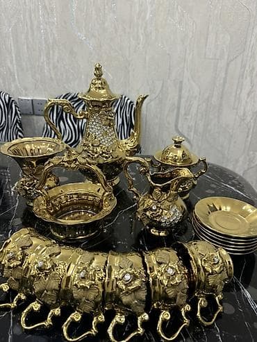 tom xrustal qablar: Çay dəsti, rəng - Qızılı, Metal, 6 nəfərlik — 2