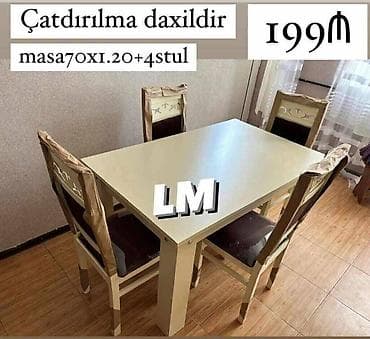 stol ustul: Masa + 4 Stul dəsti Qiymət : 199₼ Masa ölçü: 70x1.20 🆘 RƏNG — 1