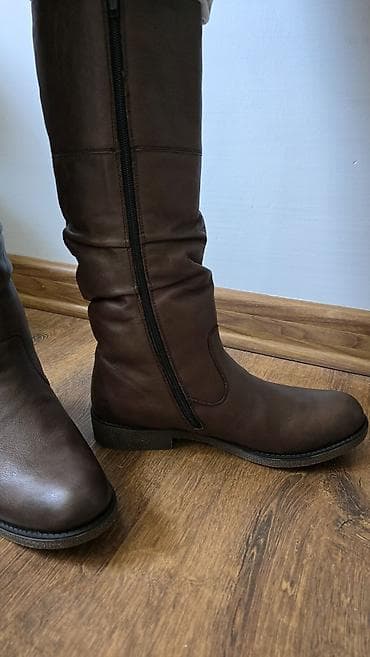 rezin cekmeler: Qadın dəridən uzun qış çəkmələri – tünd qəhvəyi - Material: ✅️təbii — 2