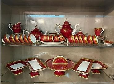 yun palaz: Çay dəsti, rəng - Qırmızı, Farfor — 1