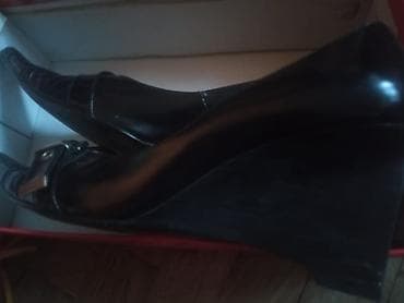 tufli: Qadın ayaqqabısı – qara rəng, paz daban (wedge) model - Üst material — 4