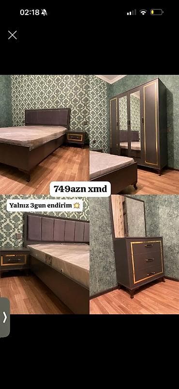 yatağa desti: İkinəfərlik çarpayı, Dolab, Termo, 2 tumba, Yeni — 9