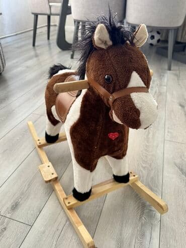 Uşaq yelləncək at oyuncağı - Yumşaq plyuş materialdan, qəhvəyi-ağ