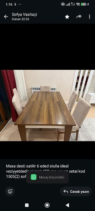 Мебель: Masa desti satilir 6 eded stulla ideal veziyyetdedir qiymet 450 azn — 1