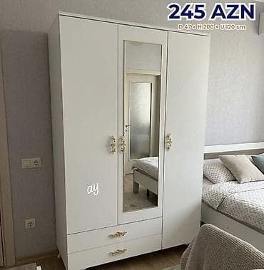 guzgu boydan: Ağ rəngli 3 qapılı geyim dolabı - Ölçülər: dərinlik 47 sm × hündürlük — 1