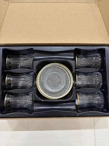 dəftər üzləri şəkilləri: Çay dəsti, rəng - Qızılı, Şüşə, 6 nəfərlik — 5