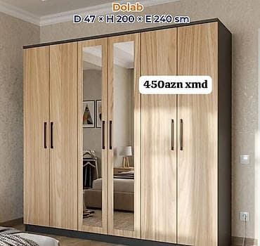 metbexd mebelleri: Dolab – 6 qapılı, güzgülü model Ölçülər: Dərinlik 47 sm × Hündürlük — 1