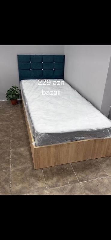 Bazalı tək nəfərlik çarpayı - Başlıq: yumşaq toxumalı, düyməli