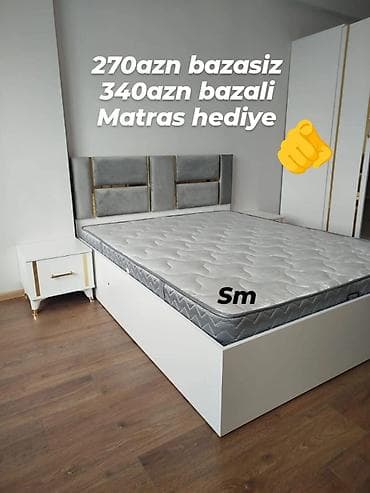 yataq mebeli gence: Yataq dəsti – modern dizaynlı, başlıqlı və opsional bazalı — 1