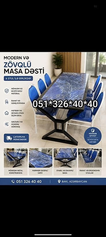 ofis stulları: Mətbəx üçün, Yeni, Açılmayan, Dördbucaq masa, 4 stul — 9