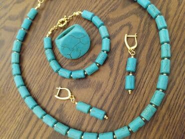 серьги каффа: Türkuz daşlardan hazırlanmış zərgərlik dəsti - Dəst tərkibi: 1 ədəd — 8