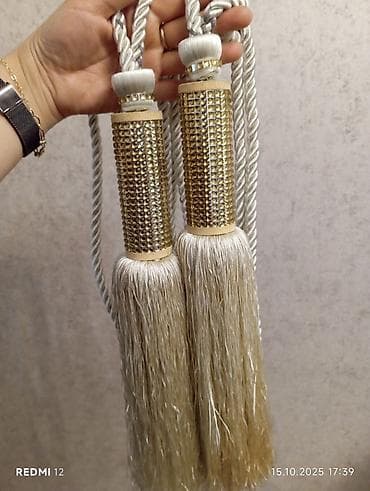 kuxna ucun perdeler: Pərdə bağlama saçağı – 1 cüt - Klassik və dəbdəbəli dizayn: uzun krem — 2