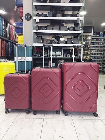 çamta: Sərt korpuslu 3-lük çamadan seti – bordo rəng - Ölçülər: böyük, orta — 1