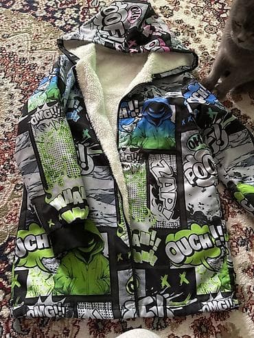 Uşaq geyimi və ayaqqabıları: Uşaq üçün kapüşonlu qış kurtkası - Dizayn: Komiks stili printlər – — 3