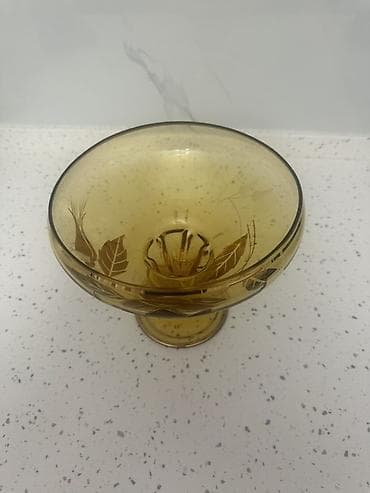 qizil qablari: Qızılı-şəffaf şüşədən dekorativ meyvə/desert vazası (ayaqlı) - — 2