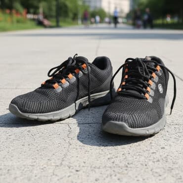 Krossovka (casual) – nəfəsalan mesh üstlük, qara rəngdə, narıncı