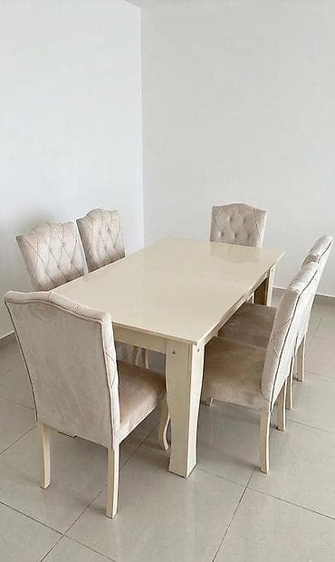 Qonaq otağı üçün, İşlənmiş, Açılan, Dördbucaq masa, 6 stul