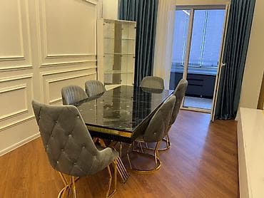 Qonaq otağı üçün, İşlənmiş, Açılmayan, Dördbucaq masa, 6 stul