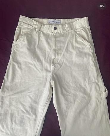 Şalvarlar: Bol kəsim Şalvar, Bershka, L, rəng - Ağ — 1