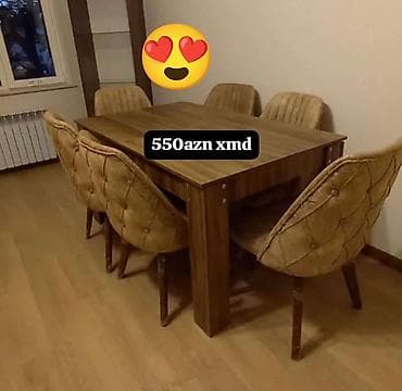 Qonaq otağı üçün, Yeni, Açılmayan, Dördbucaq masa, 6 stul