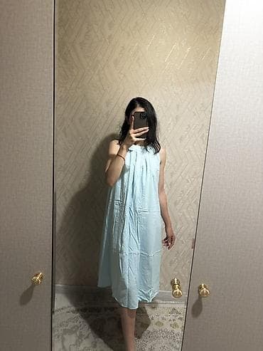 Şəxsi əşyalar: Mavi rəngli kətan yay donu - Model: yüngül, axıcı fakturalı, qolsuz — 2
