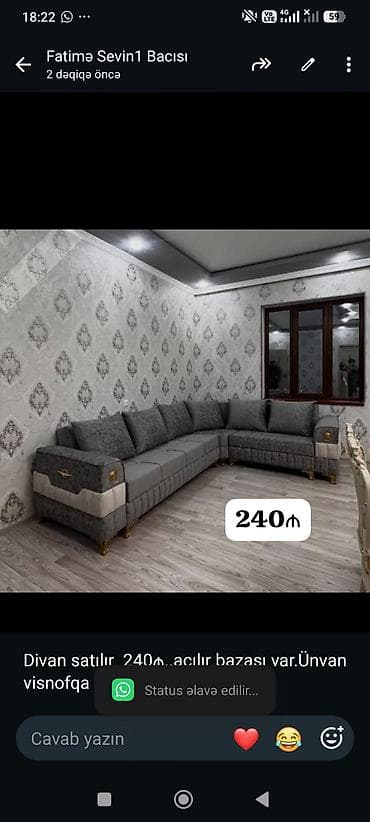 ugur mebel: Divan satılır 240₼. açılır bazası var.Ünvan visnofqa — 1