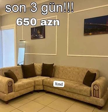 Künc divan dəsti - Rəng: bej tonlarında, qəhvəyi dekor yastıqlarla -