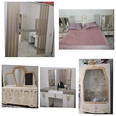 Двуспальная кровать, Шкаф, Трюмо, 2 тумбы, Б/у — 1