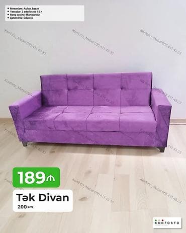 Диваны: Tək divan – 200 sm - Mexanizm: açılan, bazalı (yataq funksiyalı və — 1