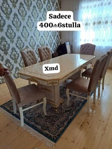stol desdi: Qonaq otağı üçün, Yeni, Açılmayan, Dördbucaq masa, 6 stul — 1