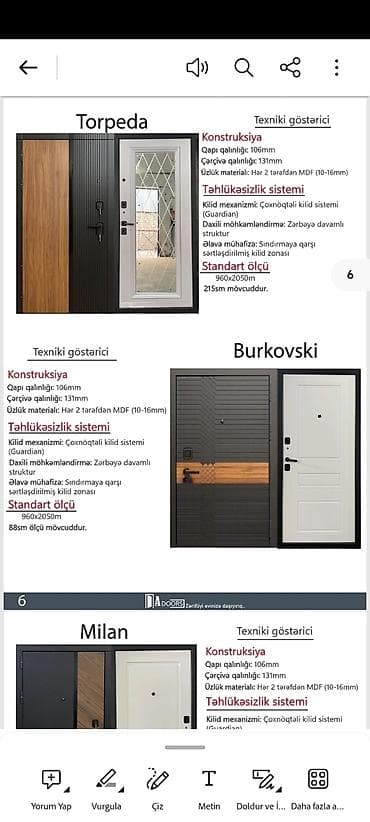 qara boya: Daxili və giriş qapıları – “Torpeda”, “Burkovski”, “Milan” modelləri — 1