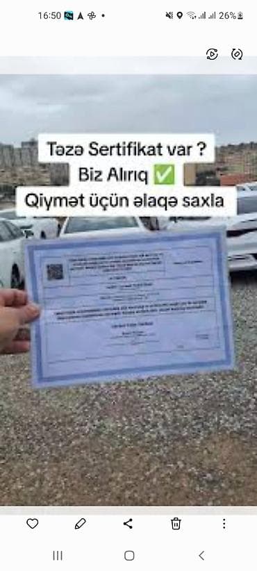 Xidmət: Təzə avtomobil sertifikatlarının alınması ve bolt yanqo