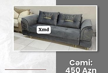 krep parca: - Model: 3 nəfərlik açıq-boz rəngli divan - Material: yumşaq — 1