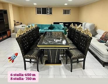 Qonaq otağı üçün, Yeni, Açılmayan, Dördbucaq masa, 8 stul