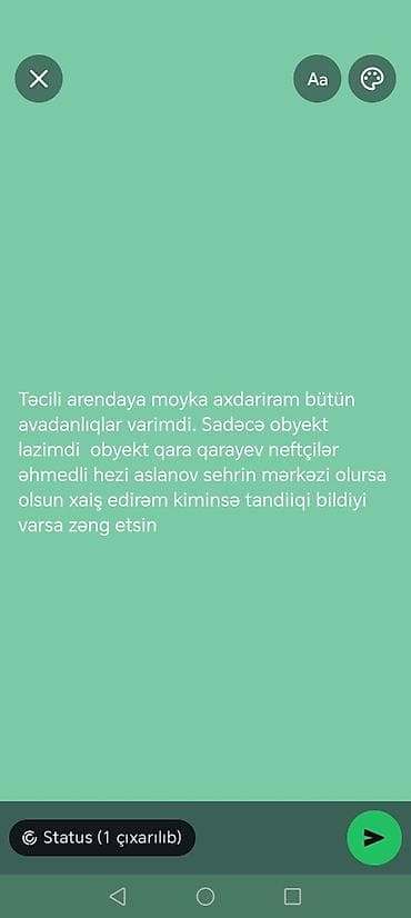 Xidmət axtarışı: Avtoyuma məntəqəsi üçün icarəyə obyekt - Avtoyuma