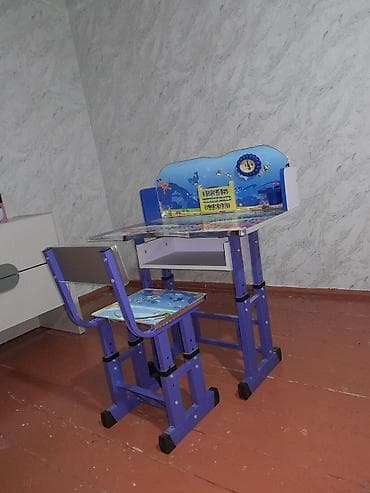 masaüstü ofis seti: Uşaq üçün dərs masası və stul dəsti - Dəniz mövzulu rəngarəng dizayn — 2