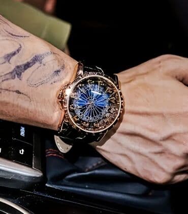 Qol saatları: Lüks kişi qol saatı – mavi ornamentli siferblat və qızılı detallar - — 4