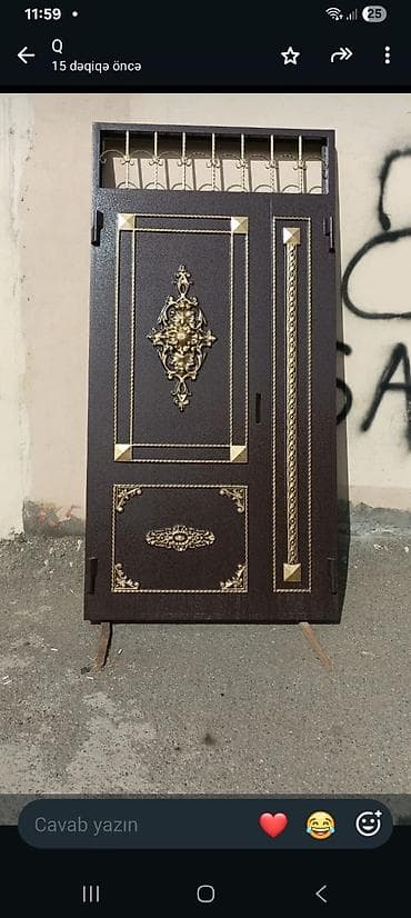 Zərif dekorlu metal giriş qapısı - Material: möhkəm metal