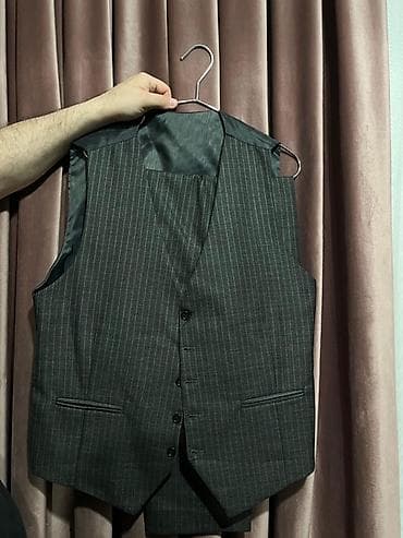 baggy şalvarlar: Kişi kostyumu – qrafit rəngli, incə şaquli zolaqlı (pinstripe) — 4