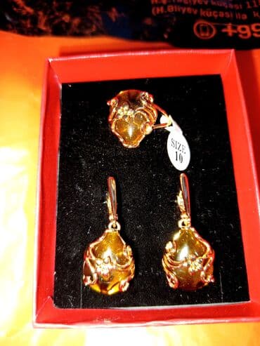 uzuk satışı: Qızılı rəng tonlarında sırğa və üzük - Tərkib: qızılı örtüklü metal — 4