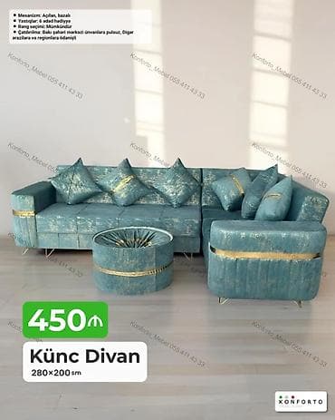Künc divan – 280×200 sm Qiymət: 450 ₼ - Mexanizm: açılan, bazalı — 1